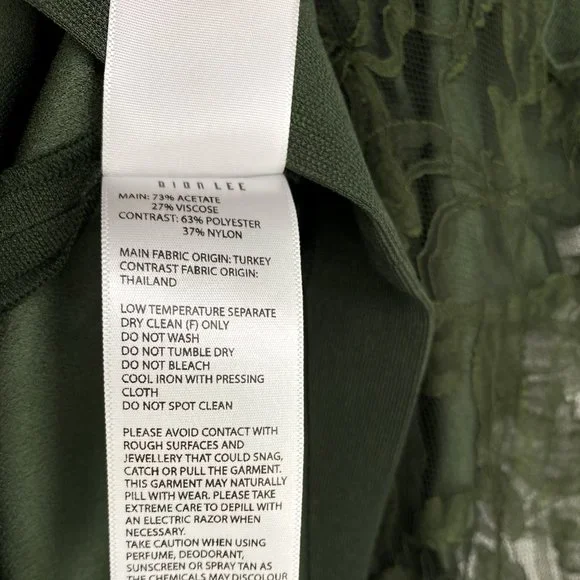 Dion Lee Dress Womens Green Lace Applique Long Sleeve Mini Knit Dress Size 4 New
